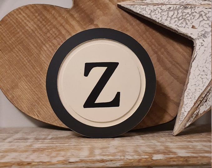 20cm Round Letter Z Sign, Monogram, Initial, Wall Art, Home Decor, Rustic Letters, All letters available, inc ampersand, typewriter style