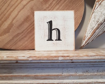 wooden sign, vintage style, personalised letter blocks, initials, wooden letters, monograms, 10cm square, hand painted, rustic, letter h