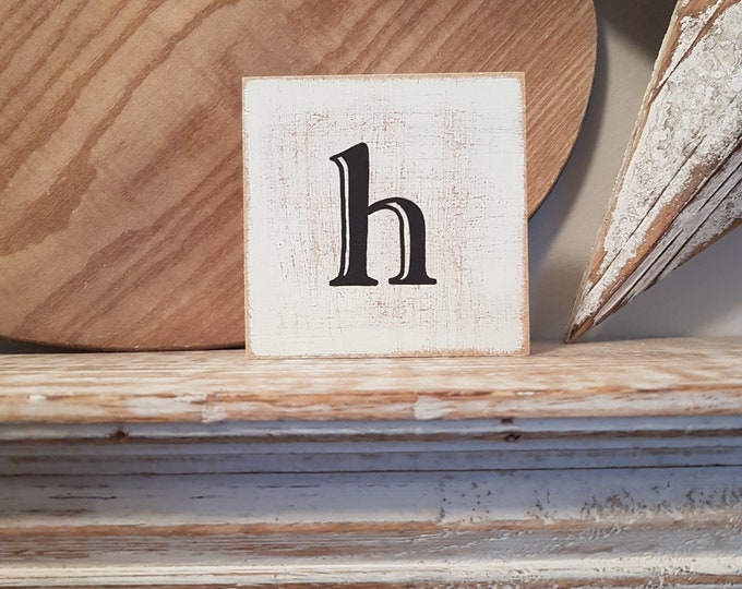 wooden sign, vintage style, personalised letter blocks, initials, wooden letters, monograms, 10cm square, hand painted, rustic, letter h