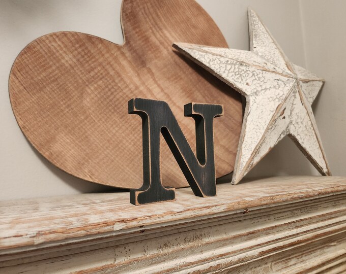 Wooden Letter N -  10cm - Rockwell Font - various finishes, standing