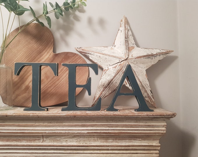 Set of 3 - Wooden painted letters, TEA - Times Font - various finishes, standing - Set of 3 - 15cm