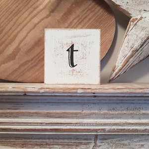 wooden sign, vintage style, personalised letter blocks, initials, wooden letters, monograms, 10cm square, hand painted, rustic, letter t