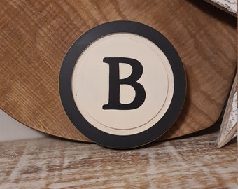 Rustic Letter B Sign: 25cm Cream & Black Distressed Monogram