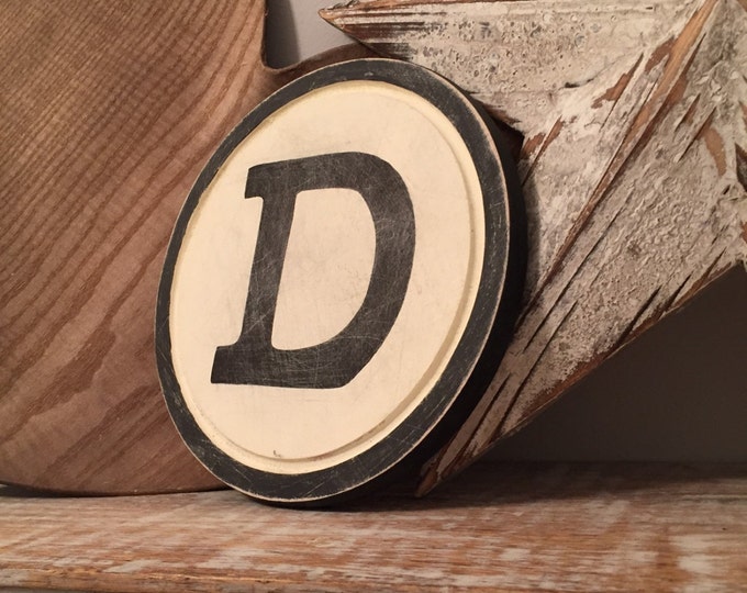 20cm Round Letter D Sign, Monogram, Initial, Wall Art, Home Decor, Rustic Letters, All letters available, inc ampersand, typewriter style