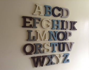 Full Wooden Alphabet - Hand Painted Wooden Letters Set - 26 letters - 12cm high, Various Colours and Finishes