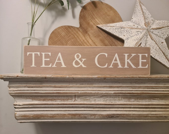 Large Wooden Sign - TEA & CAKE - 44cm