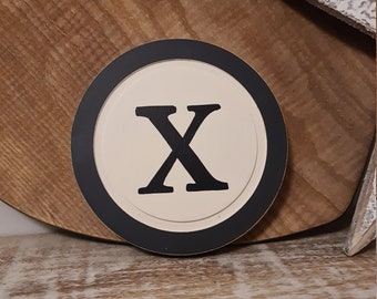 Rustic Letter X Sign: 20cm Cream & Black Monogram Wall Art