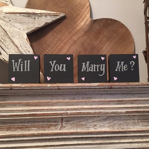 Letreros de propuesta de madera: "¿Quieres casarte conmigo?" , juego de 4, 6 cm, súper lindo