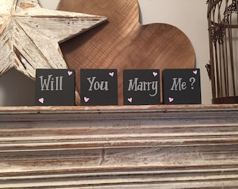 Wooden proposal signs - 'Will You Marry Me?' , set of 4, 6cm, super cute