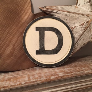 15cm Round Letter D Sign, Monogram, Initial, Wall Art, Home Decor, Rustic Letters, All letters available, inc ampersand, typewriter style