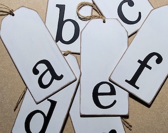 Personalized Wooden Initial Ornament Hand Lettered Gift Tag: 16cm