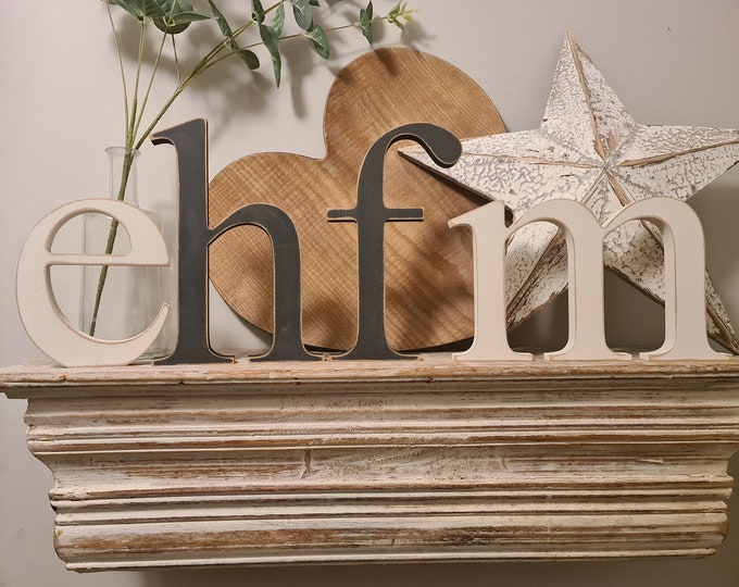 Set of 6 - Wooden lowercase letters- Times Font - various finishes, standing - Set of 6