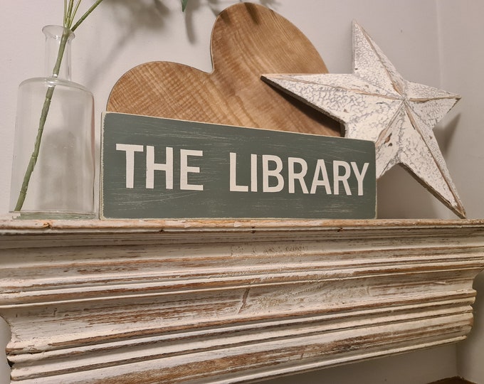 Handmade Wooden Sign - THE LIBRARY - 33cm