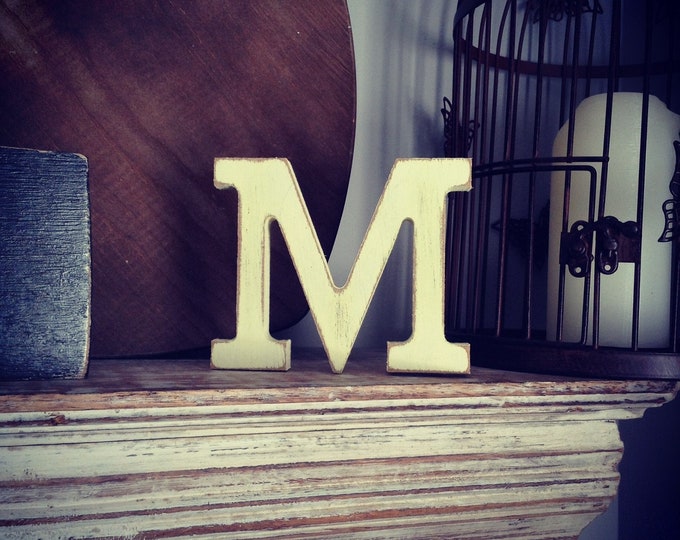 Wooden Letter M – Personalized Name Letter – Nursery Decoration Ideas – Rustic Room Décor – Rockwell Style M – Decorative Wooden Sign - 15cm