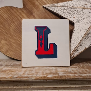 Bloque de letras personalizado, inicial, letras de madera, monogramas, letras de carnaval, cuadrado de 15cm, pintado a mano, letra L
