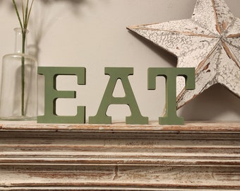 Set of 3 - Wooden painted letters, EAT - Rockwell Font - various finishes, standing - 15cm