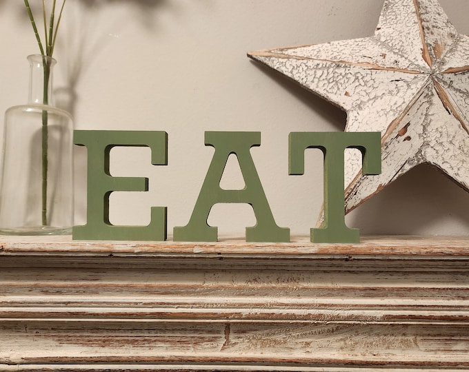 Painted Wooden Letters- EAT - Rockwell Font - various finishes, standing - Set of 3 - 25cm