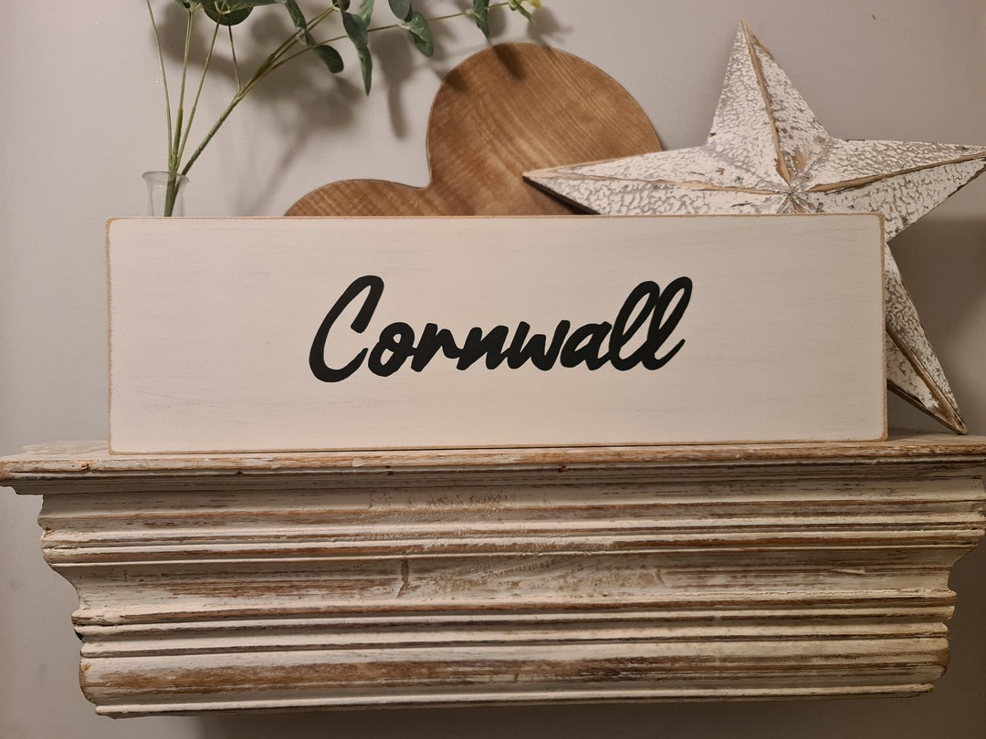 Handmade Wooden Sign, Cornwall, Any Town, Seaside, Vintage Style