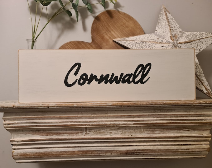 Handmade Wooden Sign, Cornwall, Any Town, Seaside, Vintage Style, Typography