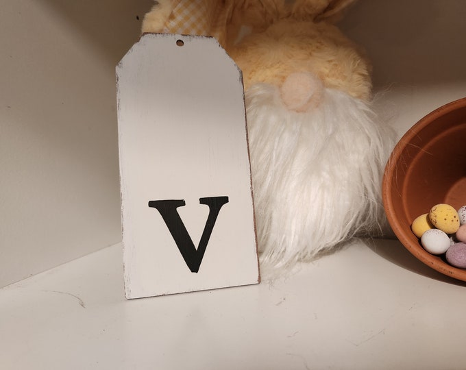 Wooden Gift Tag, Giant, MDF, Stocking Tag, Custom, Personalised, Letter Tag, Hand Lettered, 16cm, letter v