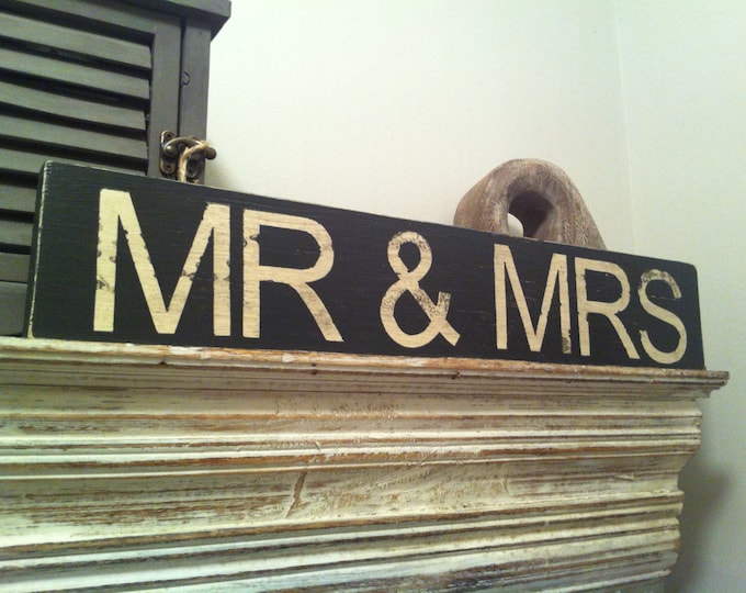 Large Handmade Wooden Sign Sign - MR & MRS - Distressed, rustic, vintage, 42cm