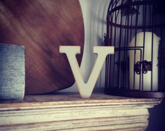 Handmade Wooden Letter V: Rockwell Font, Nursery Decor (15cm)