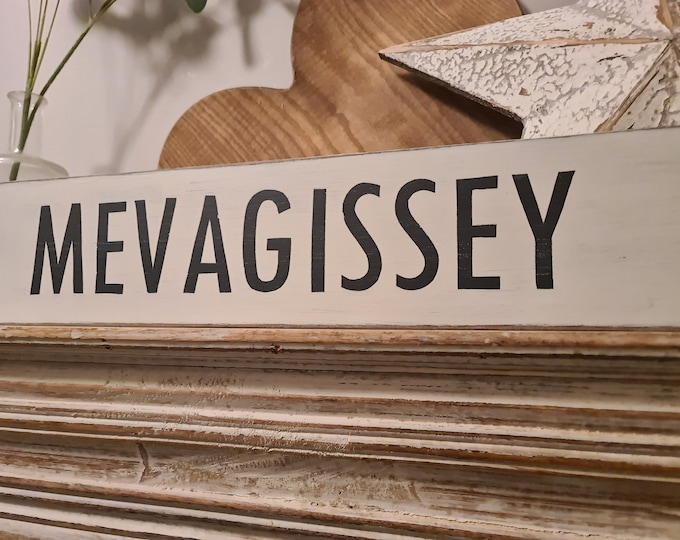 Handmade Wooden Sign, MEVAGISSEY, Any Town, Seaside, Vintage Style, Typography
