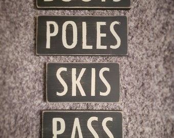Set of 4 Wooden Ski Signs, Chalet, Lodge, Apartment Decor, Ski Decor
