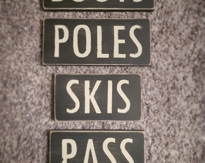 Set of 4 Wooden Ski Signs, Chalet, Lodge, Apartment Decor, Ski Decor