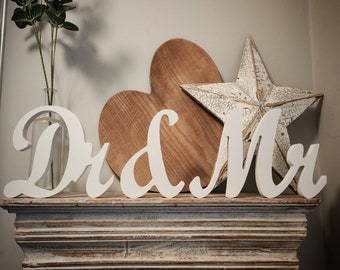 Wooden Wedding Letters - Dr & Mr - New Funky Font - 15cm - free-standing, various colours and finishes available