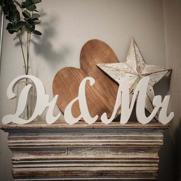 Wooden Wedding Letters - Dr & Mr - New Funky Font - 15cm - free-standing, various colours and finishes available