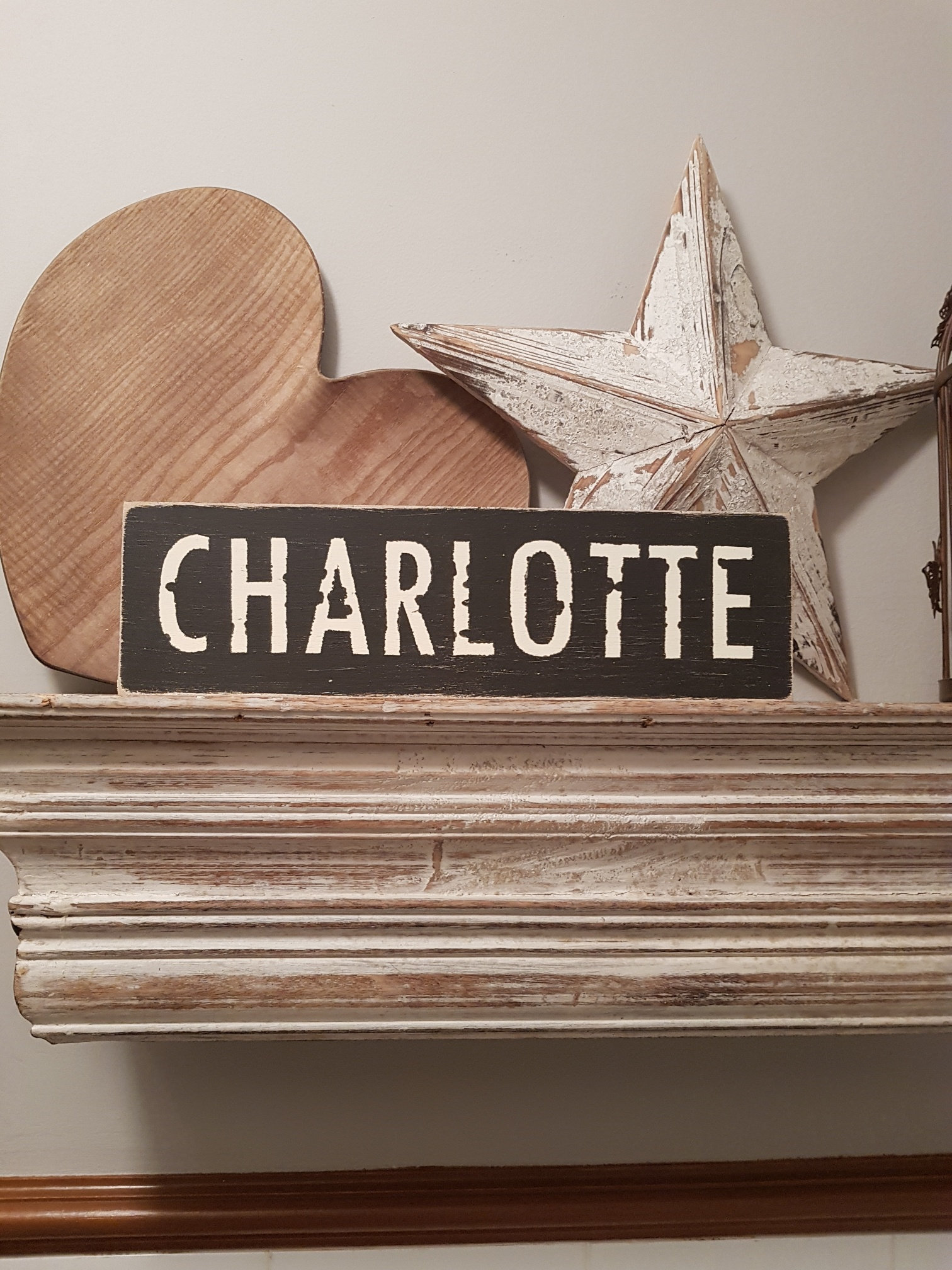 Painted Wooden Sign Rustic Vintage Shabby Chic Charlotte