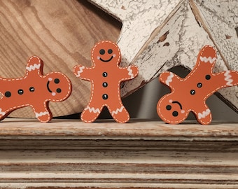 Standing Wooden Gingerbread Men - set of 3, Christmas Decor, Christmas Fun, Holiday Decor, hand-painted