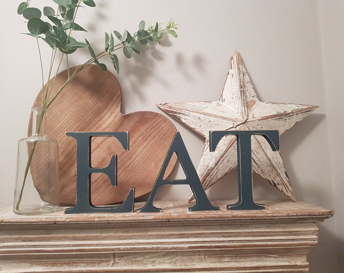 Set of 3 - Wooden painted letters, EAT - Times Font - various finishes, standing - Set of 3 - 15cm