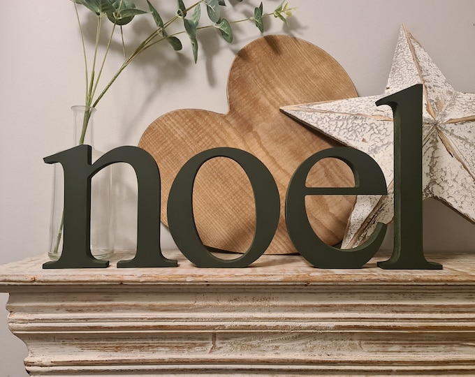 Christmas Wooden Letters - NOEL - 20cm - Dark Green, Standing letters, holiday decor, letter art, Set of 4