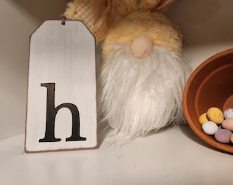 Wooden Gift Tag, Giant, MDF, Stocking Tag, Custom, Personalised, Letter Tag, Hand Lettered, 16cm, letter h