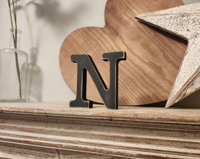 Wooden Letter N -  25cm - Rockwell Font - various finishes, standing