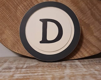 Rustic Letter D Sign: 15cm Cream & Black Monogram Wall Art