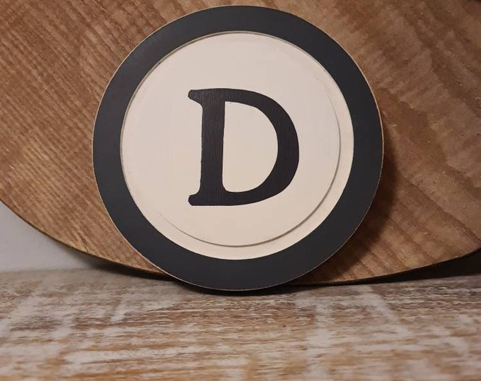 15cm Round Letter D Sign, Monogram, Initial, Wall Art, Home Decor, Rustic Letters, All letters available, slight distress, typewriter style