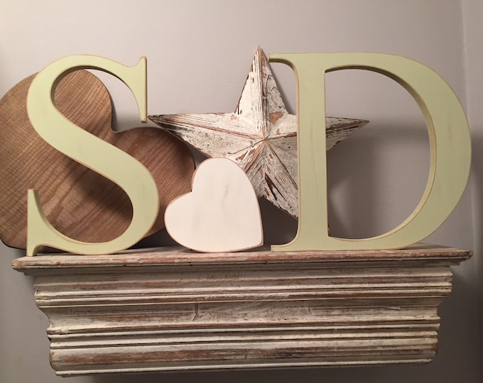 Set of 3 - 25cm Wooden painted letters and a 15cm heart - Times Font - various finishes, standing