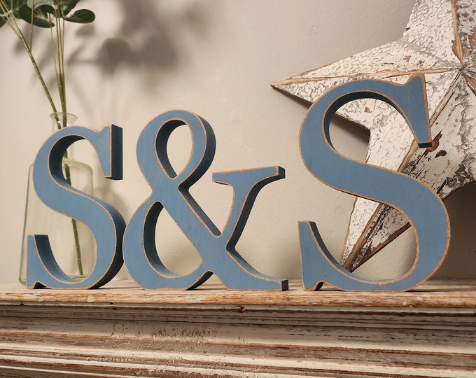 Set of 3 - Wooden painted letters, Any letters, including ampersand - Times Font - various finishes, standing - Set of 3 - 15cm