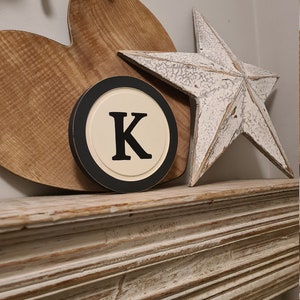 20cm Round Letter K Sign, Monogram, Initial, Wall Art, Home Decor, Rustic Letters, All letters available, inc ampersand, typewriter style