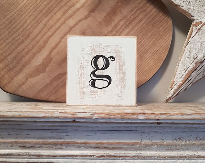 wooden sign, vintage style, personalised letter blocks, initials, wooden letters, monograms, 10cm square, hand painted, rustic, letter g