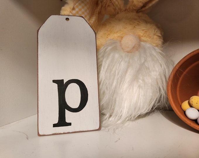Wooden Gift Tag, Giant, MDF, Stocking Tag, Custom, Personalised, Letter Tag, Hand Lettered, 16cm, letter p