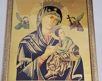Vintage katholischer Pilgerdruck - Kevelaer 1928 - Unsere Liebe Frau von der Immerwährenden Hilfe - Gerahmte Religiöse Devotionalie Kunst