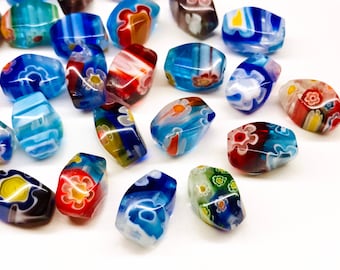 20pcs - 12mm Twisted Oval Glass Millefiori Beads Glass Murano Colorful Lampwork Beads Flat