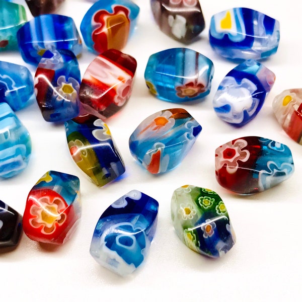 20pcs - 12mm Twisted Oval Glass Millefiori Beads Glass Murano Colorful Lampwork Beads Flat
