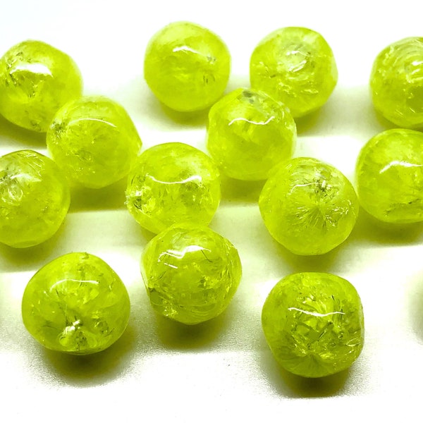 12pcs 14mm Vintage Cracked Ice Neon Green Yellow Acrylic Beads Colorful Y2K Mod 90’s Rave Jewelry