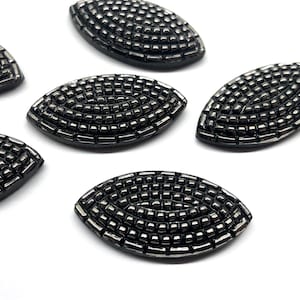 6pcs Large Vintage Art Deco Textured Black Glass Cabochons Pounted Oval Ellipse Domed Flatback West German Glass Cabochons