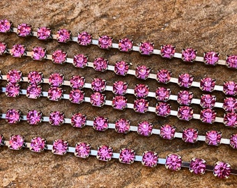 Vintage Swarovski Rose Pink Rhinestone Chain 32PP (4.1mm) 48 stones per foot Silver Plate